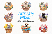 Cute Cats in Flower Basket Clipart, an Animal Illustration by New-School-Wave (Thumbnail 1 of 5)