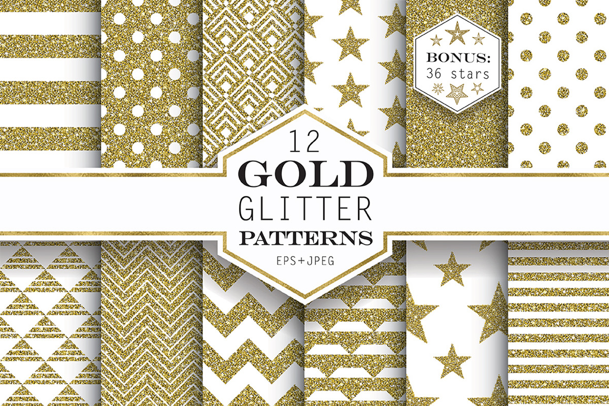 Gold Glitter Patterns, a Pattern Graphic by Amovitania (Photo 1 of 9)