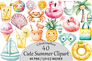 Cute Summer Clipart, a Seasonal Illustration by CitraGraphics