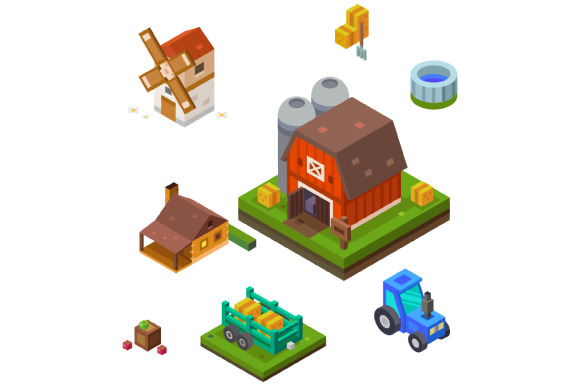 Farm set in isometric view, an Illustration by TastyVector