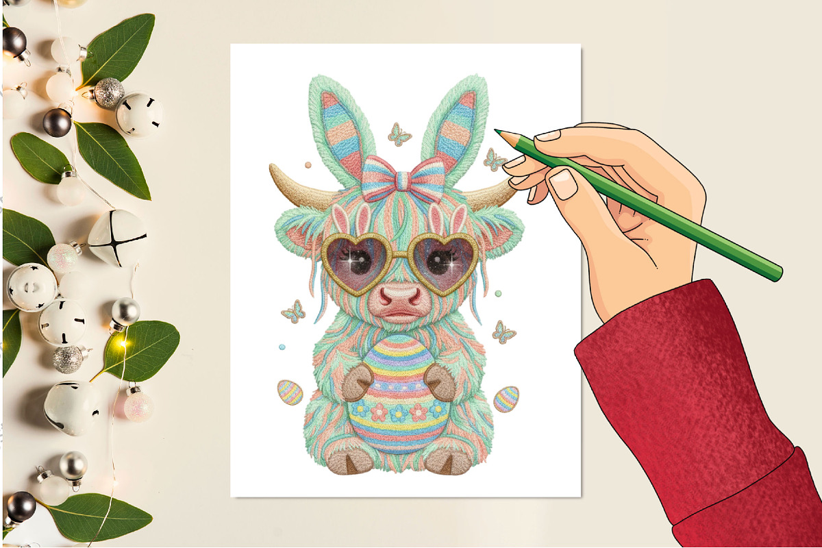 Latch Hook Yarn Easter Highland Cow, an Illustration by Designking (Photo 1 of 4)