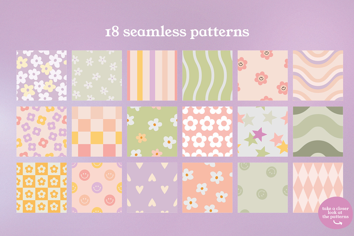 Brianna Retro Seamless Patterns, a Pattern Graphic by Emilie Cliche (Photo 2 of 8)