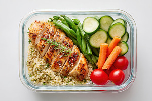 Healthy meal prep with grilled chicken and vegetables, a Food & Drink Photo by AlyaAnd