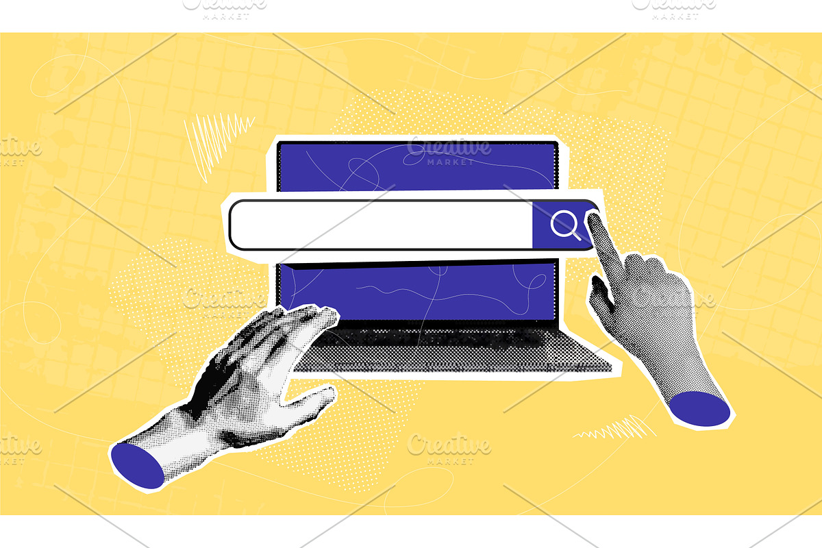 Laptop search collage. Website, a Technology Illustration by Stock-Smart-Start