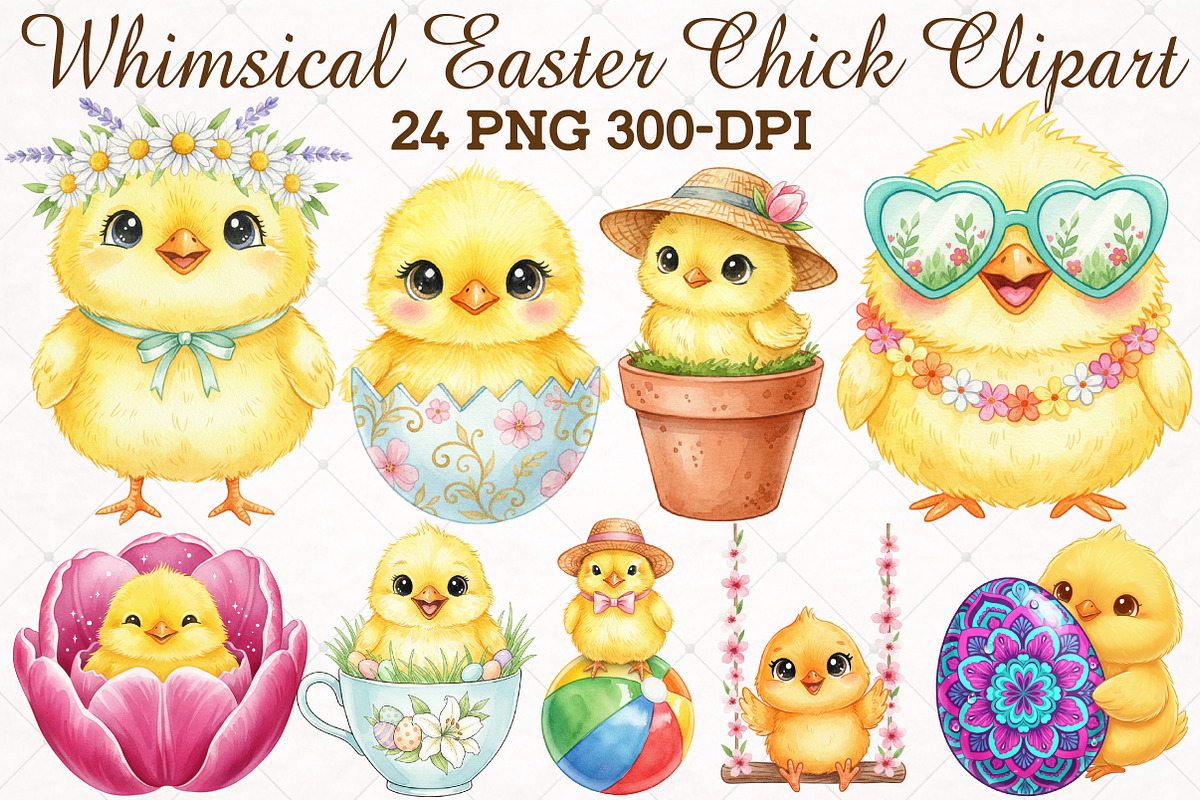 Whimsical Easter Chick Clipart Bundl, an Illustration by RobertsArt (Photo 1 of 5)