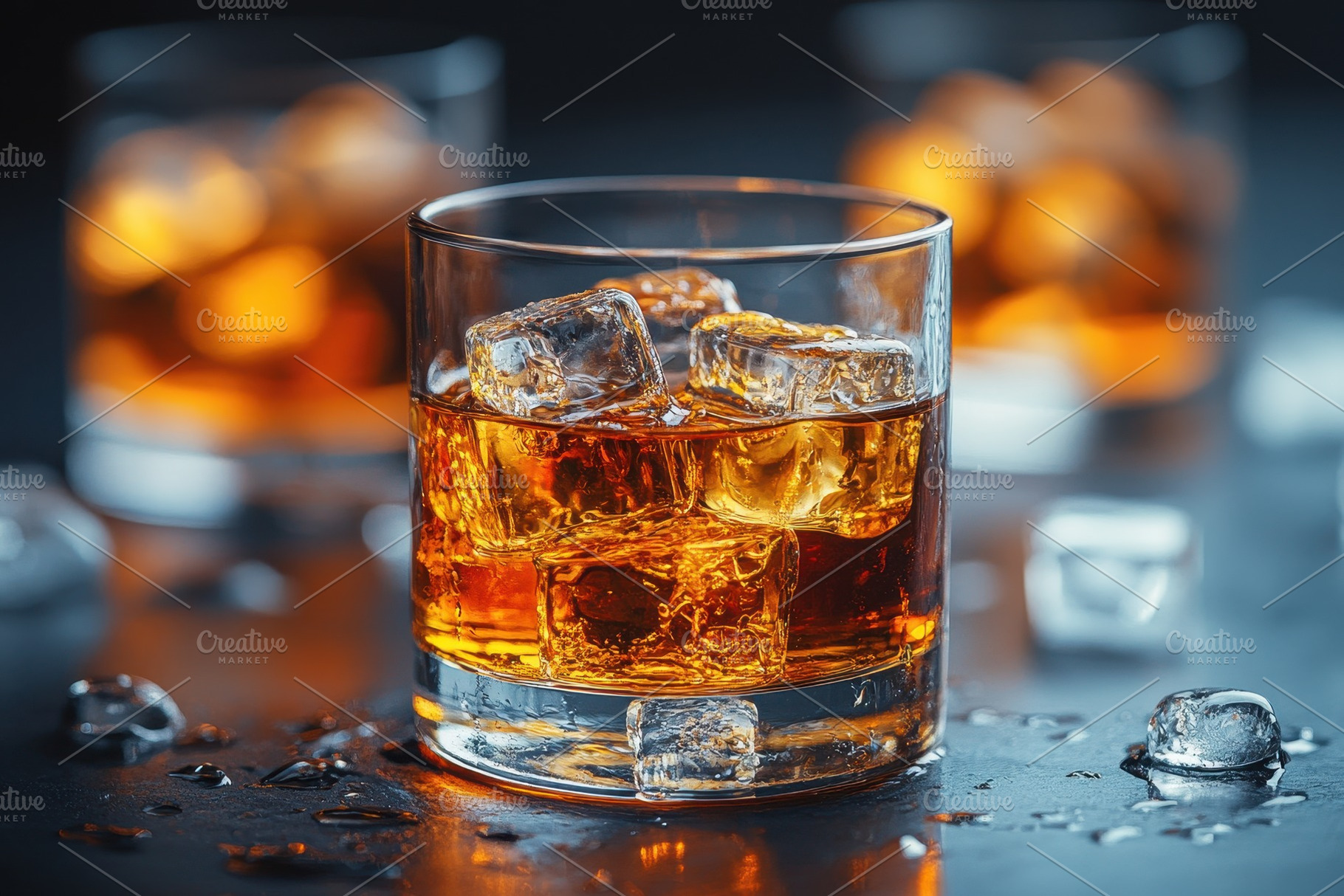 Delicious whiskey on the rocks serve, a Photo by Tanuart