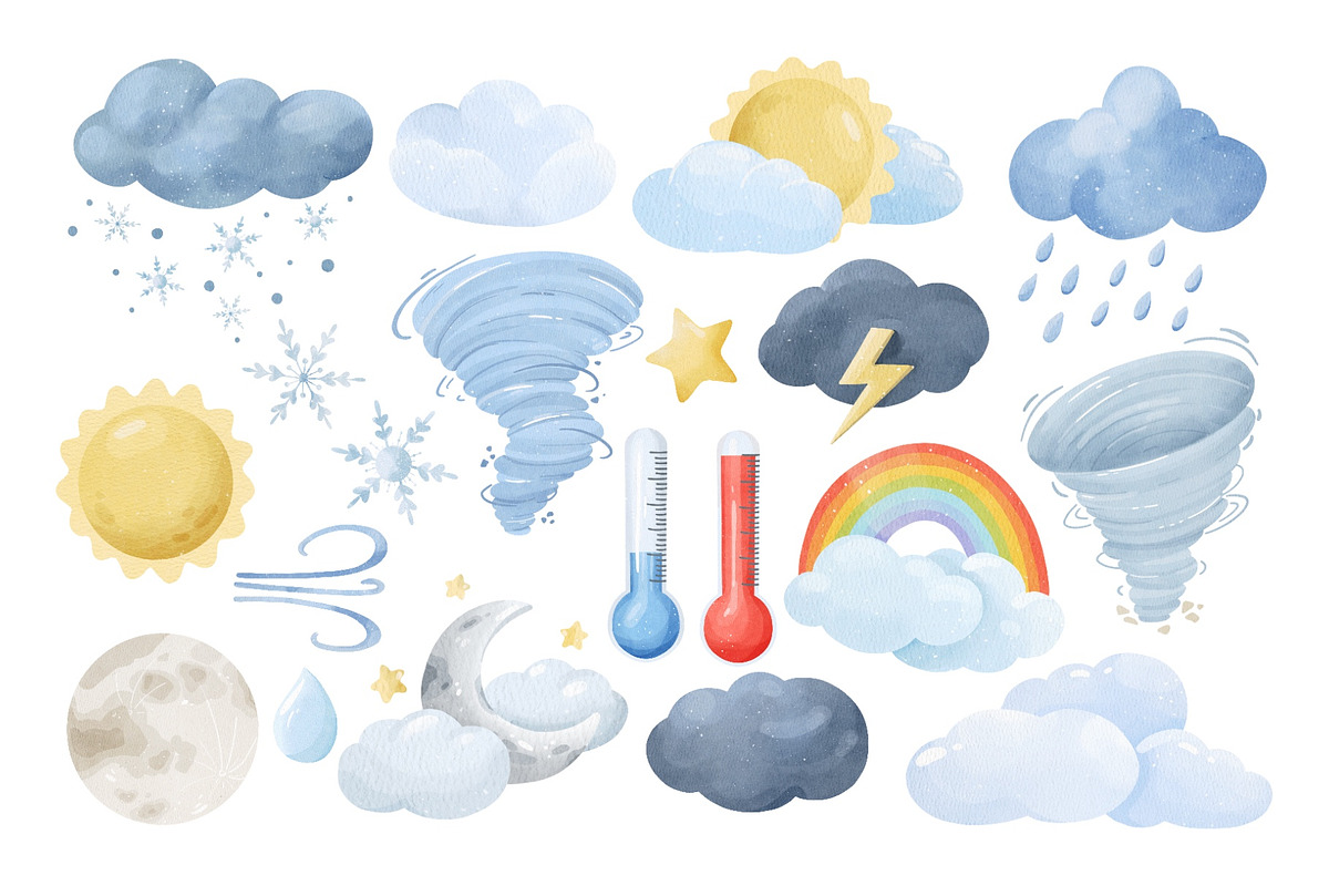 Watercolor Weather Clipart, an Education Illustration by ArtGiftsStudio (Photo 2 of 4)