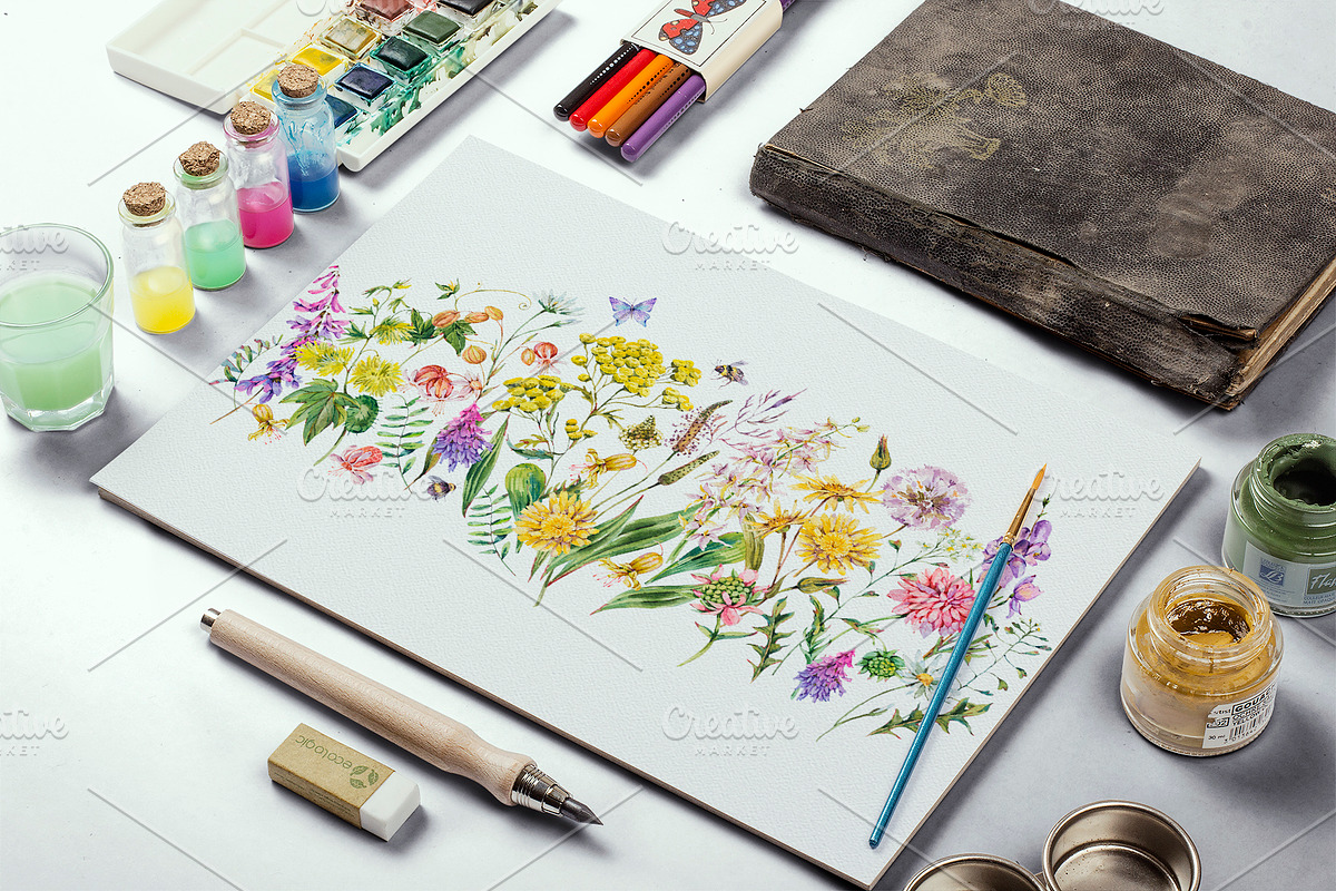 Watercolor meadow herbs&flowers, an Illustration by Depiano (Photo 11 of 19)