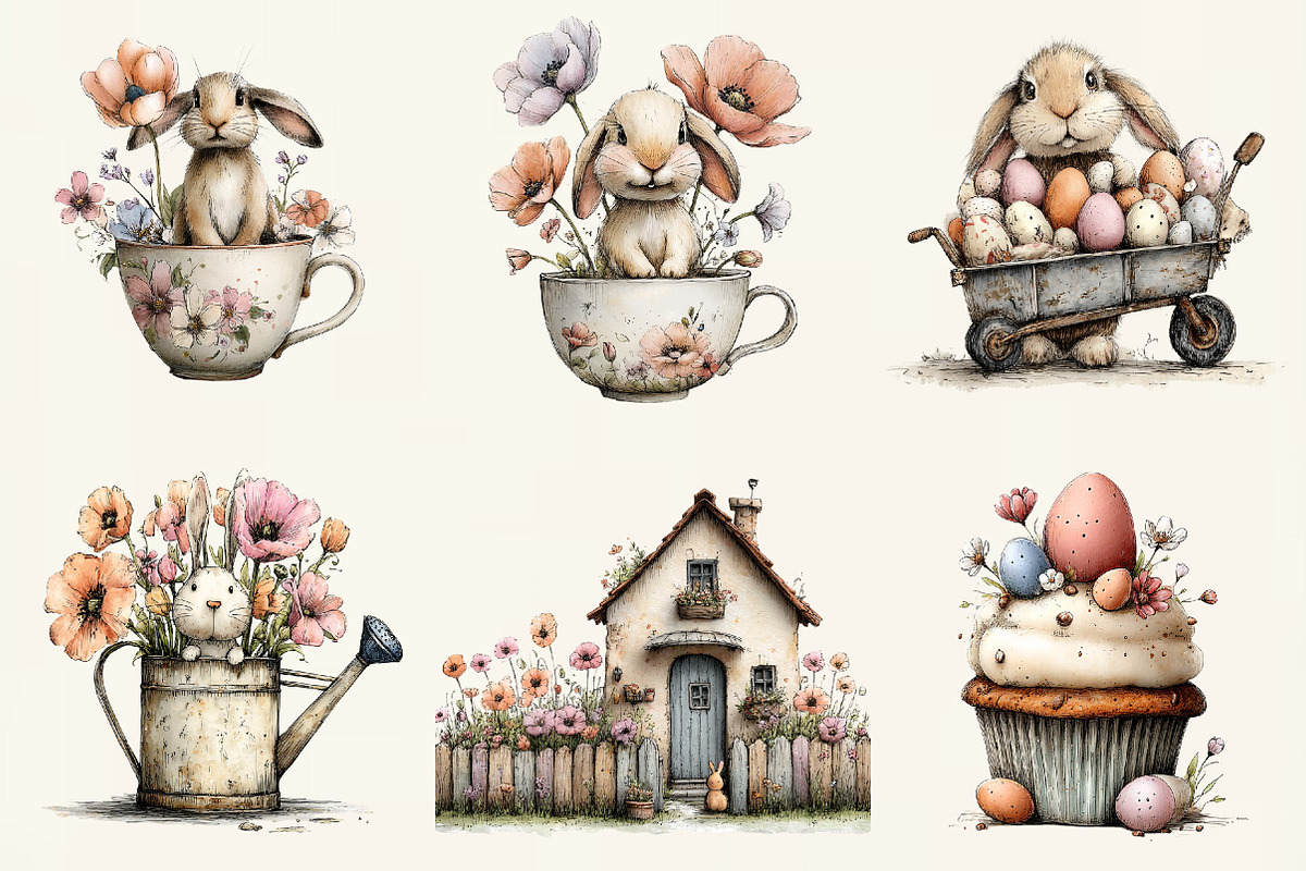 Whimsical Easter Clipart, an Illustration by DreamCafeArt (Photo 2 of 6)