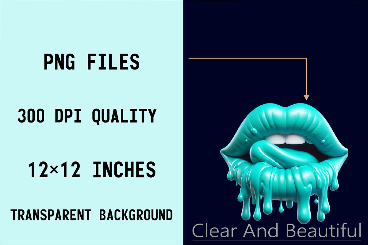 Turquoise Dripping Lips Bundle, an Illustration by SVGArt (Photo 5 of 8)