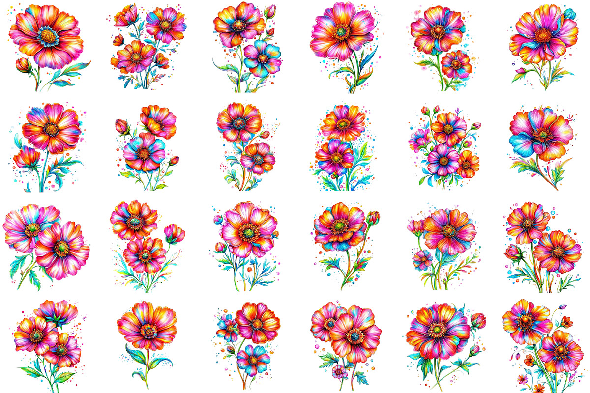 Whimsical Spring Cosmos Flower Clipa, an Illustration by designcity5 (Photo 2 of 5)