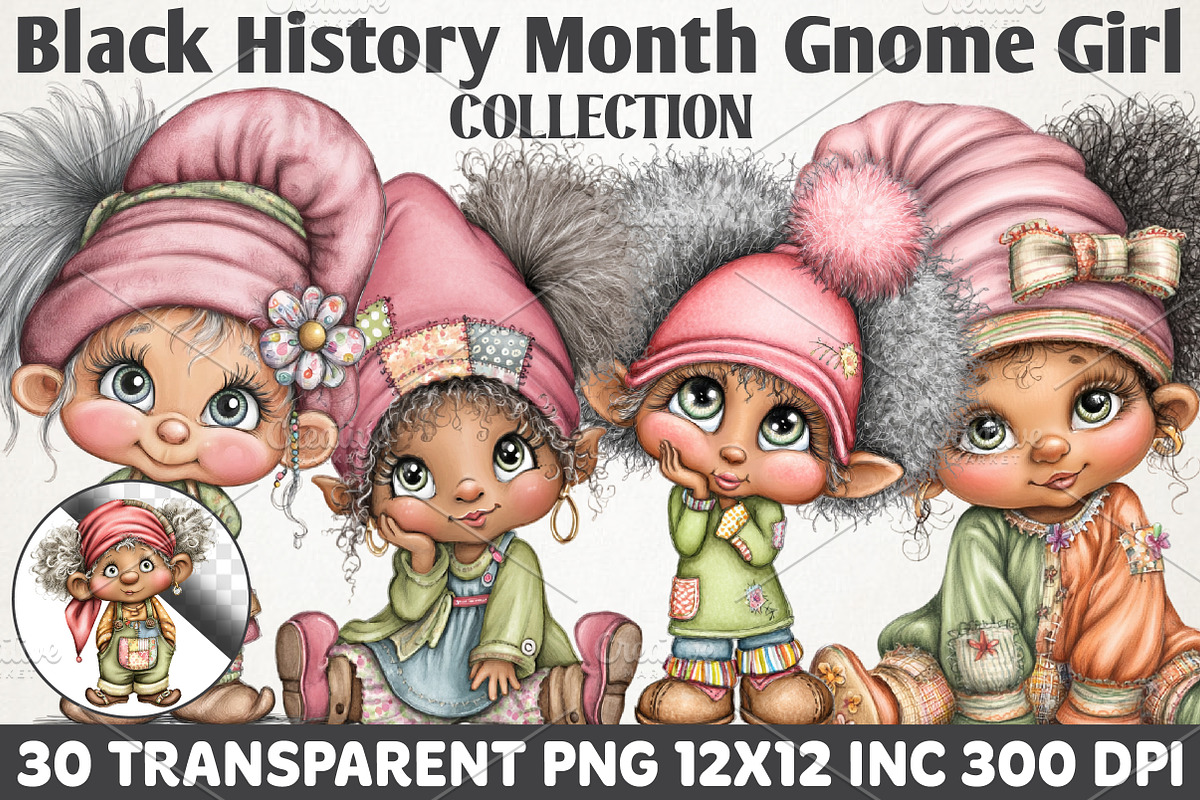 Black History Month Gnome Girl Clipa, an Illustration by RobertsArt (Photo 1 of 6)