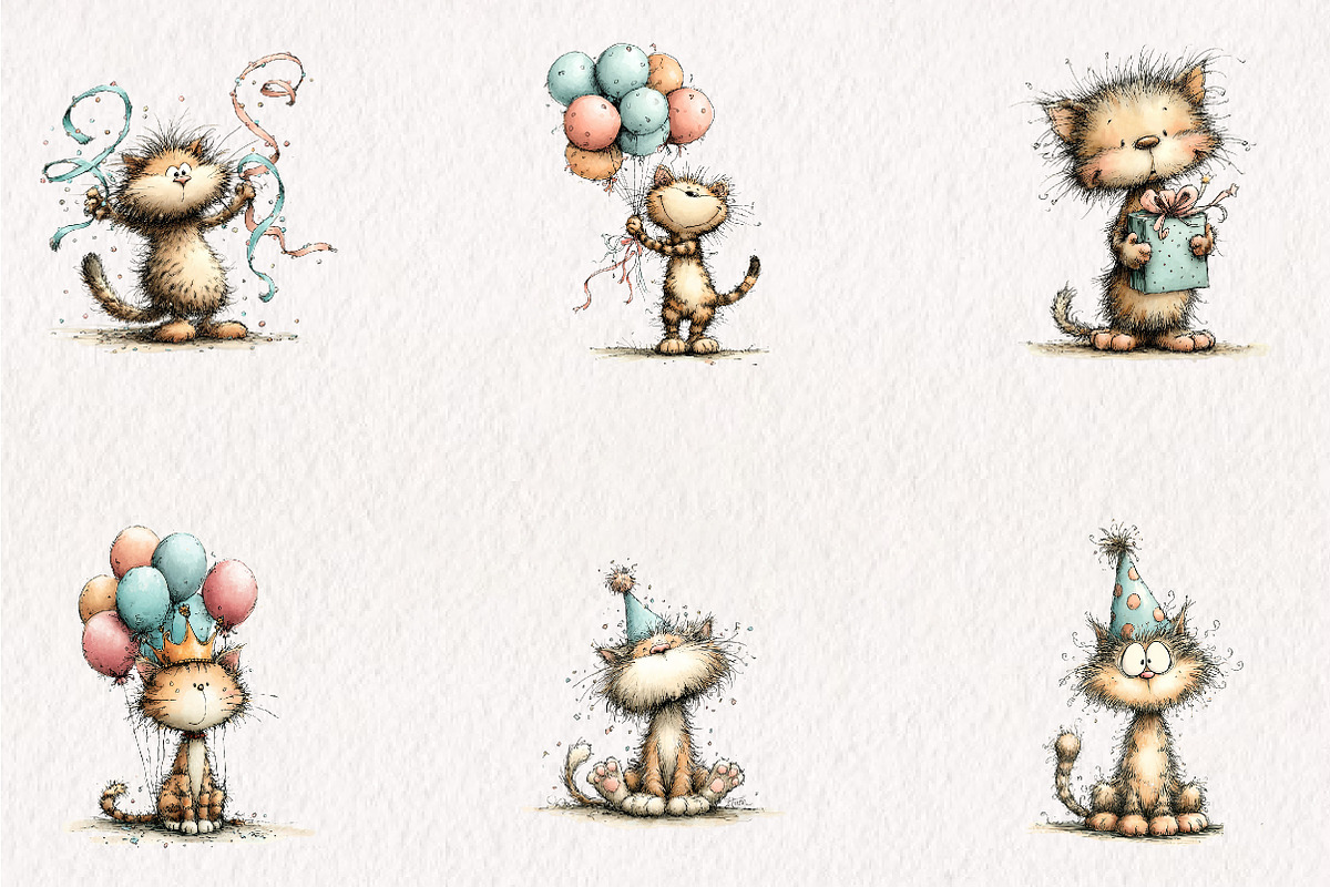 Birthday Cat PNG Clipart Bundle, a Seasonal Illustration by CreationArt (Photo 4 of 5)