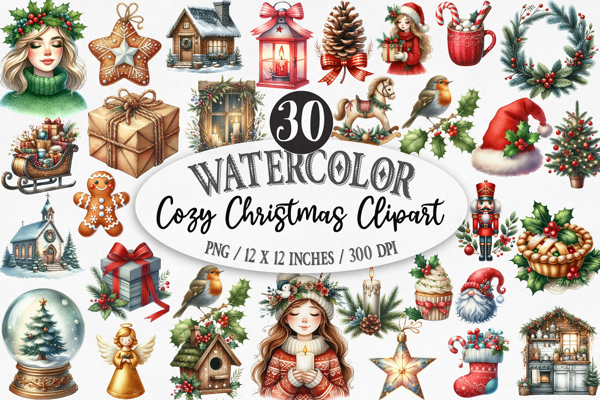 Cozy Christmas Clipart, an Illustration by Designking (Photo 1 of 5)
