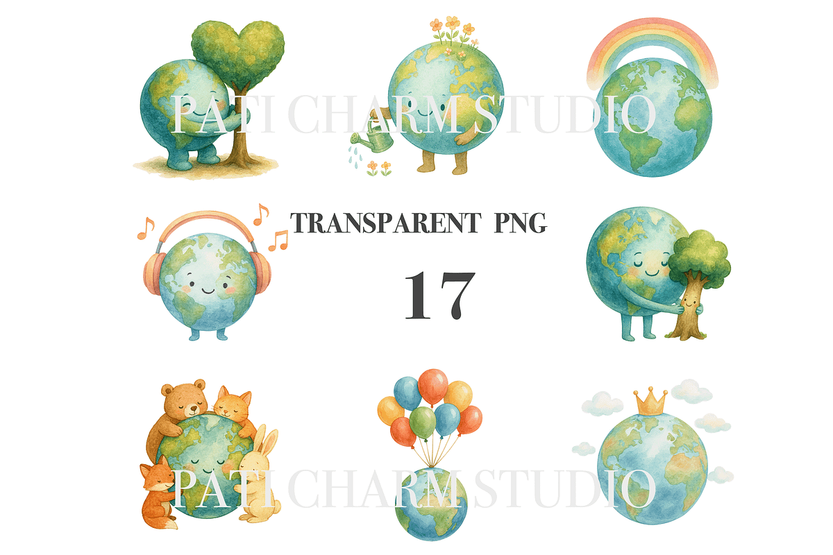 17 Earth Clipart, a Decorative Illustration by Pati Charm Studio (Photo 3 of 8)