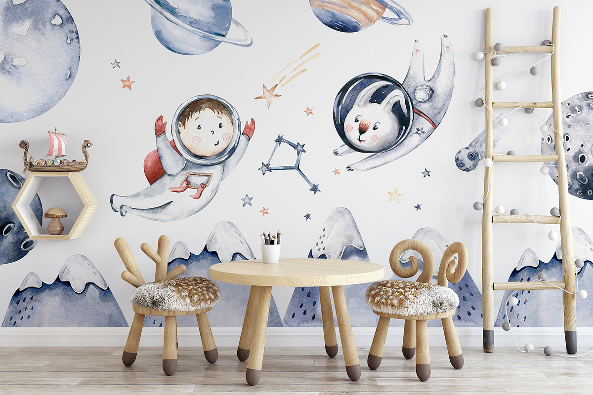 Watercolor space explorers. Kids set, an Animal Illustration by Peace ART (Photo 18 of 19)