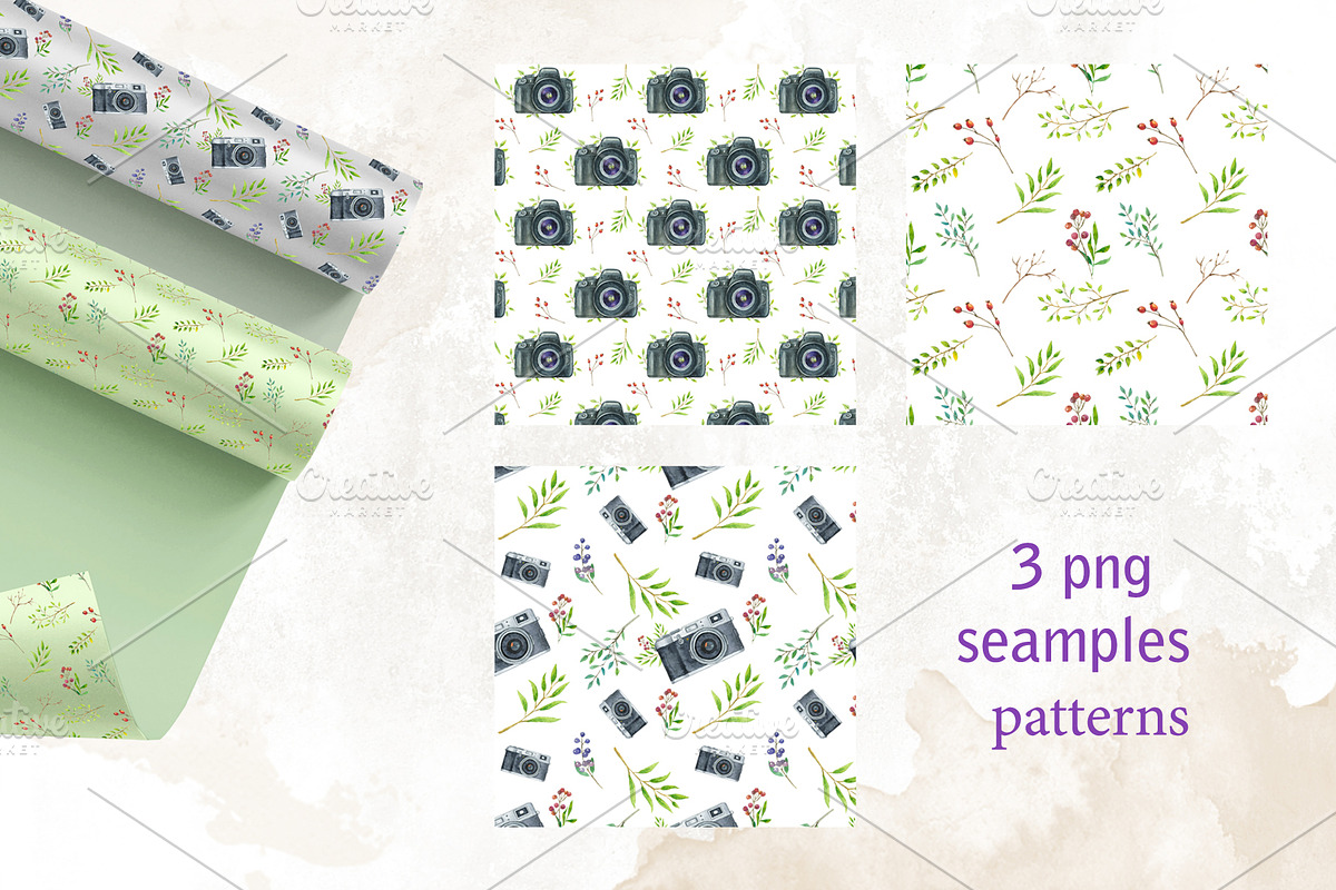 Cameras & plants. Watercolor set, an Illustration by Nastilustra (Photo 5 of 8)