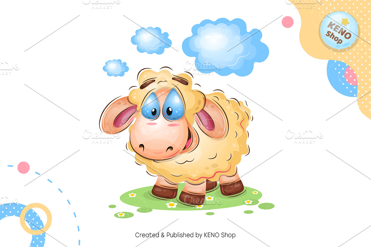 Cute Cartoon sheep. Tshirt, PNG., an Animal Illustration by KENO Mascots (Photo 2 of 4)
