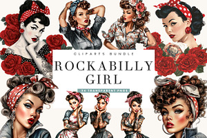 Rockabilly Girl Clipart Bundle, a Person Illustration by BusyDaydesign
