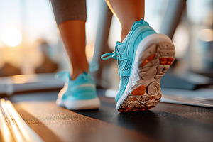 Female runner on treadmill wearing comfortable athletic shoes during evening wo, a Sports & Recreation Photo by AlyaAnd