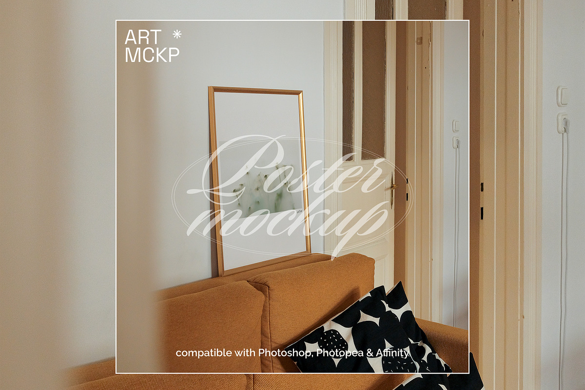 Large golden frame interior mockup, a Merchandise Mockup by MCKP*ME (Photo 2 of 3)
