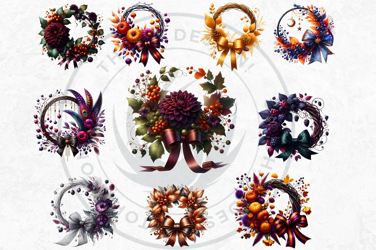Autumn Harvest Wreaths Clipart, a Seasonal Illustration by ThatsDesignArt (Photo 10 of 10)