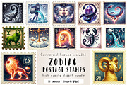 Zodiac Postage Stamps Clipart, an Illustration by CreationArt (Thumbnail 1 of 5)