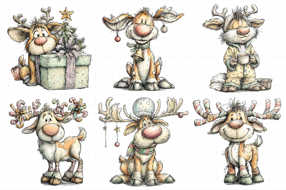 Quirky Christmas Reindeer Clipart, an Illustration by Daily.Designs (Photo 3 of 5)