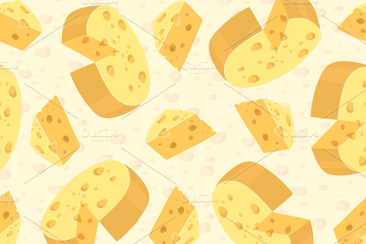 Yellow round cheese heads seamless, a Food Illustration by Vectorbuum (Photo 2 of 3)