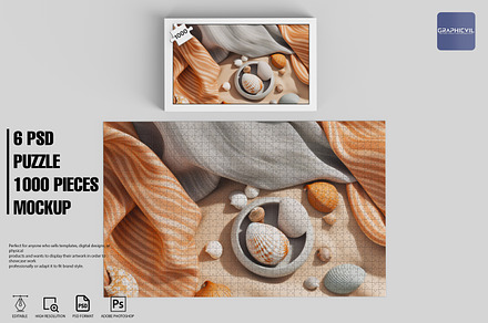 1000 piece Puzzle Jigsaw Mock up, a Merchandise Mockup by GraphicVil