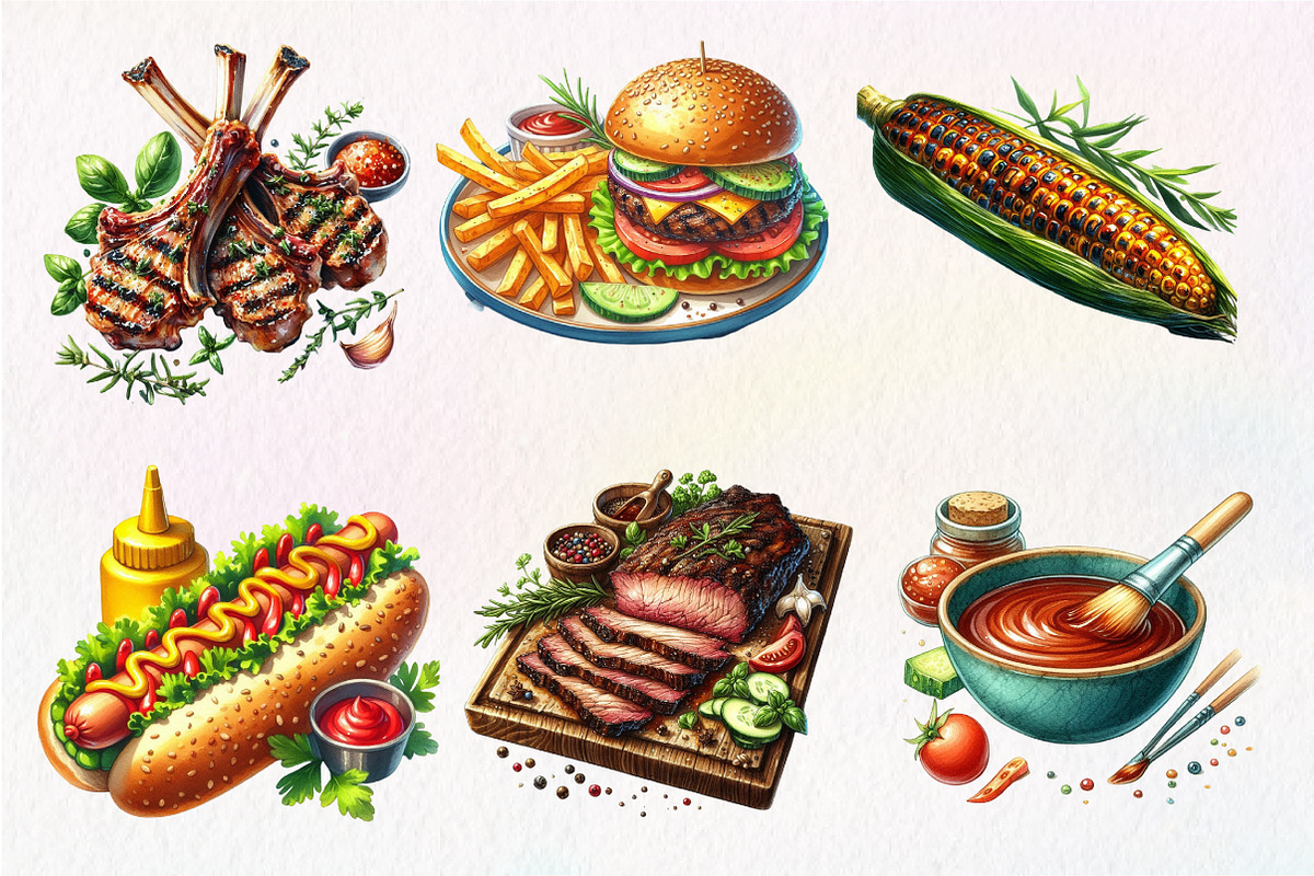 Watercolor Bbq Barbecue Clipart, an Illustration by Dream Creation (Photo 2 of 7)