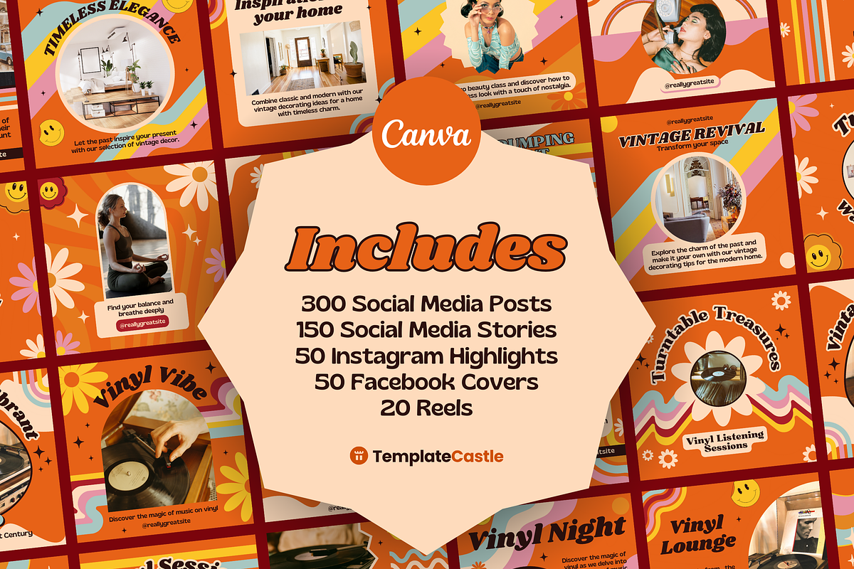 570 Retro Templates Canva Editable, a Design Template by TemplateCastleStore (Photo 3 of 10)