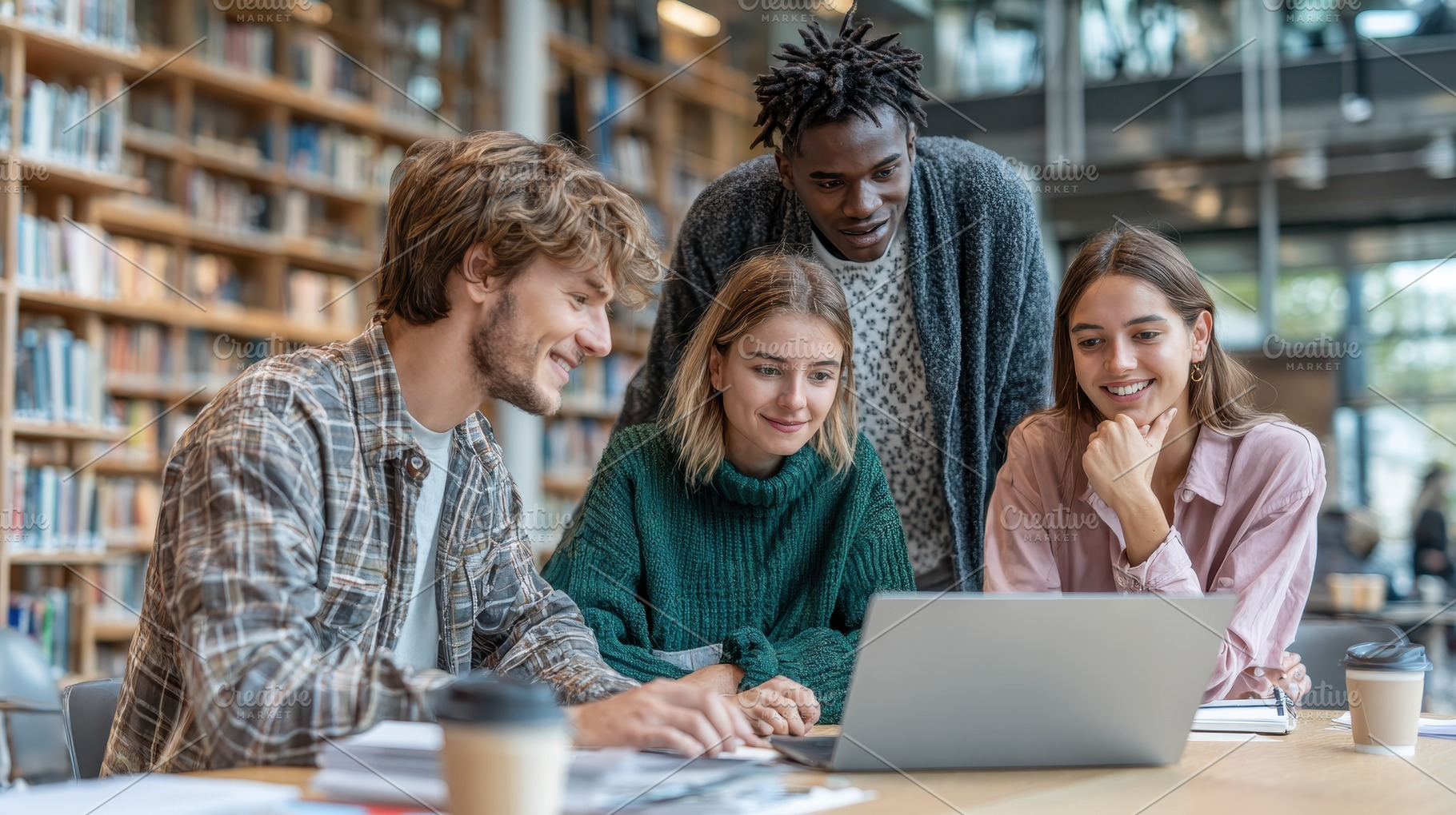 Diverse students collaborate on lapt, a Photo by Pixeness Studio