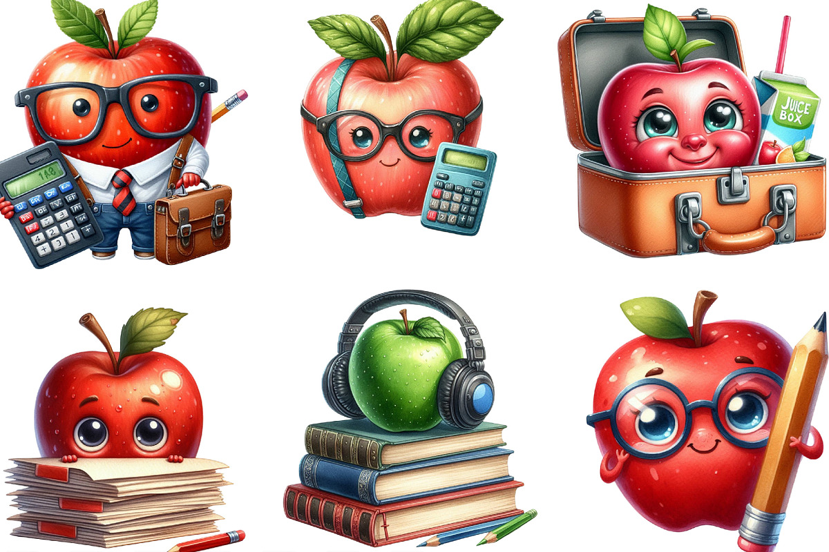 Back to School Funny Apple Clipart, an Illustration by Designking (Photo 3 of 4)