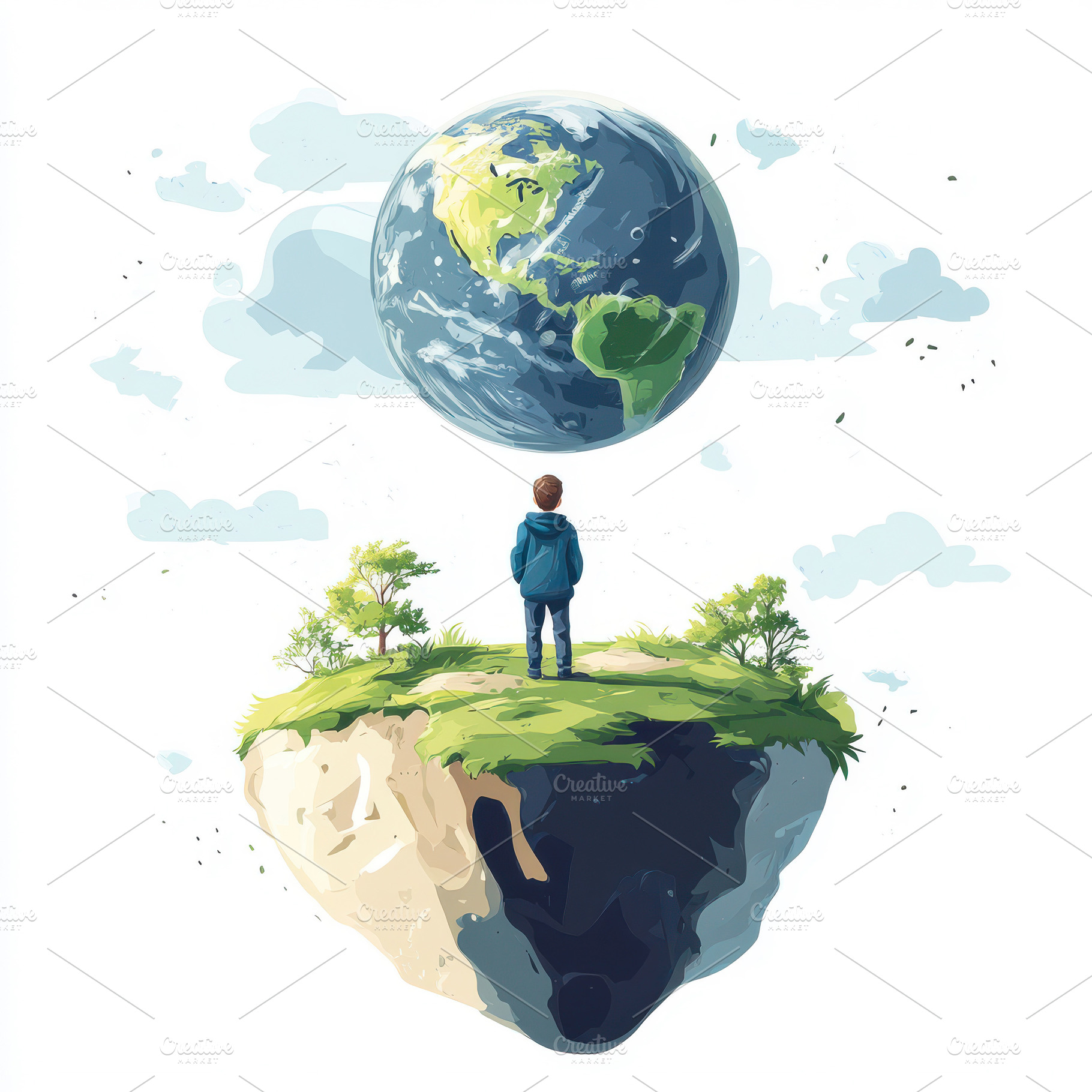 Boy on Island Gazing at Earth Global, an Abstract Photo by Pixeness Studio