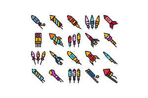Set of colorful fireworks and, an Object Illustration by pikepicture