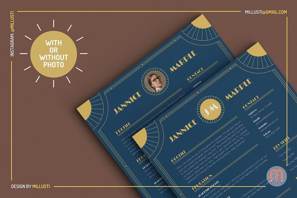Art Deco Resume Template with Photo, a Resume Template by Millusti (Photo 3 of 7)