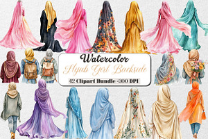 Hijab Girl Backside Clipart, an Illustration by DreamCafeArt