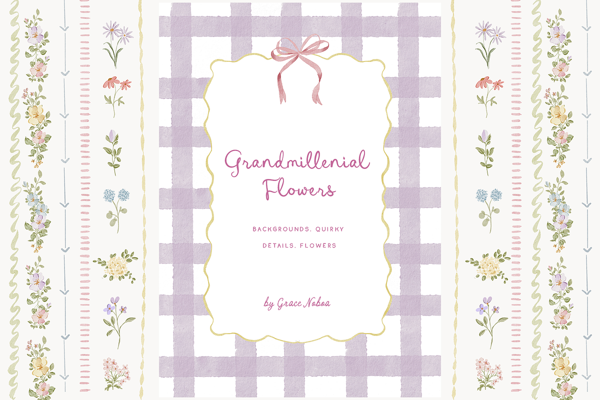 Grandmillenial whimsy flowers stripe, an Object Graphic by Grace Noboa Illustrations (Photo 7 of 14)
