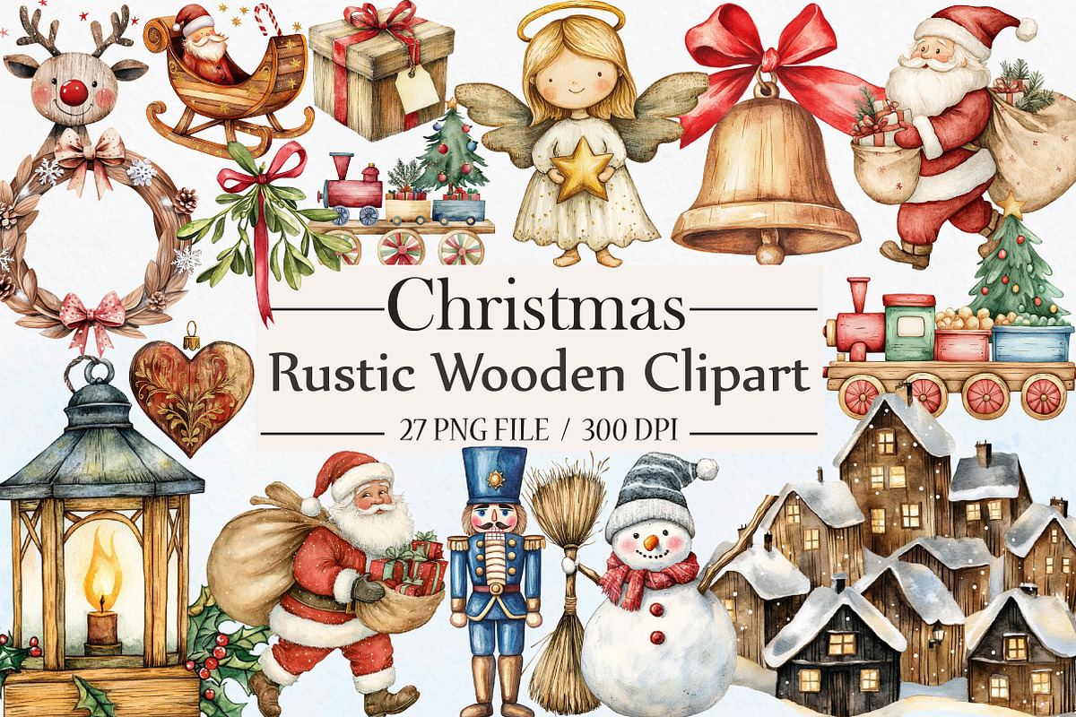 Rustic Wooden Christmas Clipart, an Illustration by Libby Wishes (Photo 1 of 5)