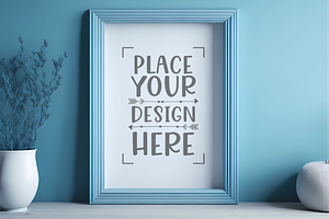 Blue Wall Mockup, Poster Mockup, a Print Template by Ali's Designs