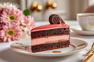 Delicious Chocolate Cake Slice Pink, a Photo by Pixeness Studio