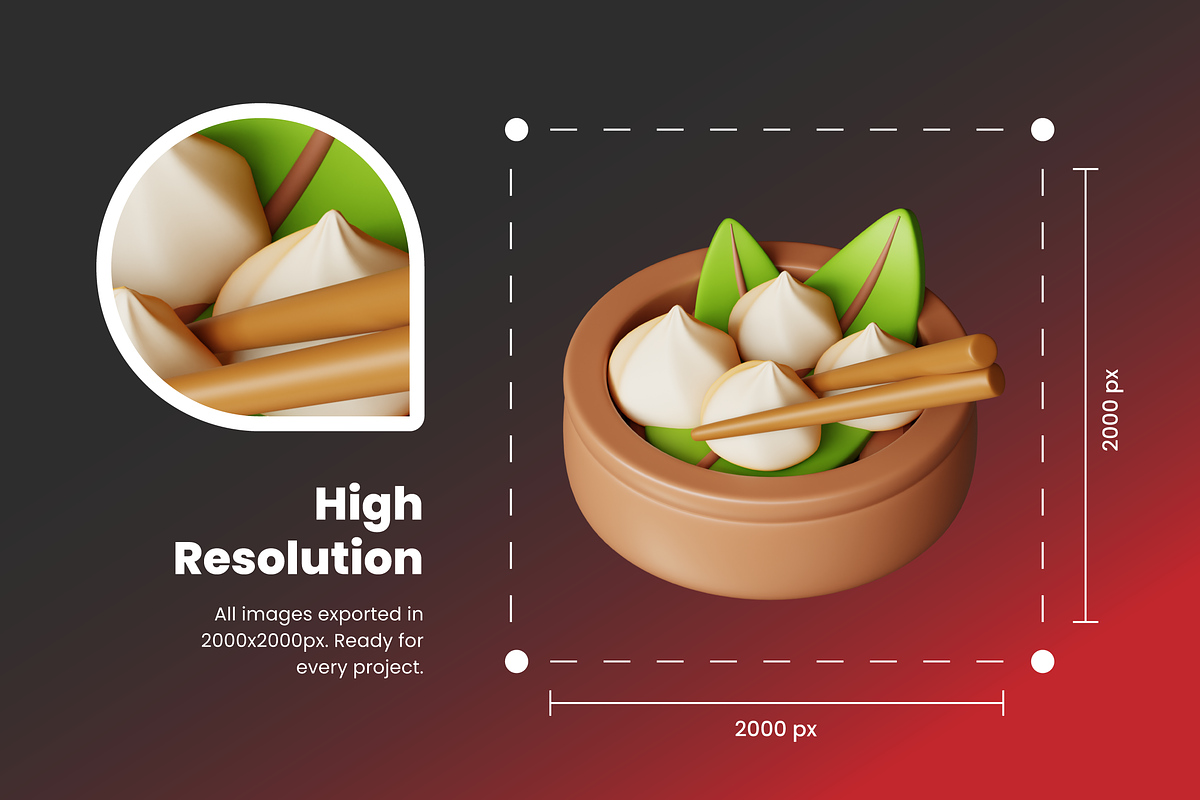 3D Asian Food Icon Set, a Food & Drink 3D Model by Flat Icons (Photo 3 of 8)