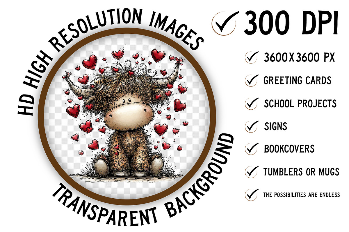 Highland Cow Valentine Clipart Png, an Illustration by Craft Nest (Photo 2 of 11)