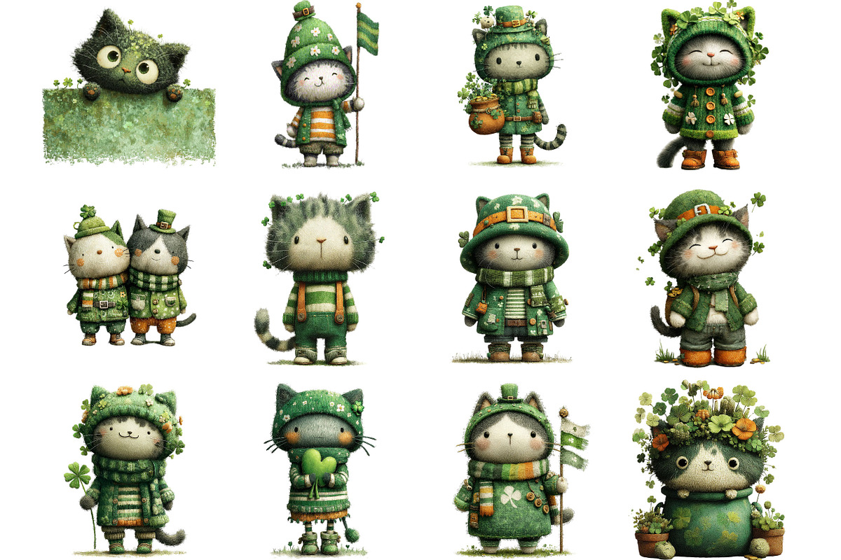 St Patrick Day Cats Clipart, an Illustration by Designking (Photo 3 of 5)