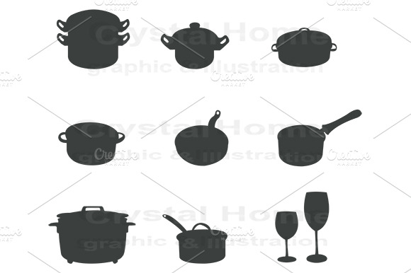 Silhouette Kitchenware Icon Set 2