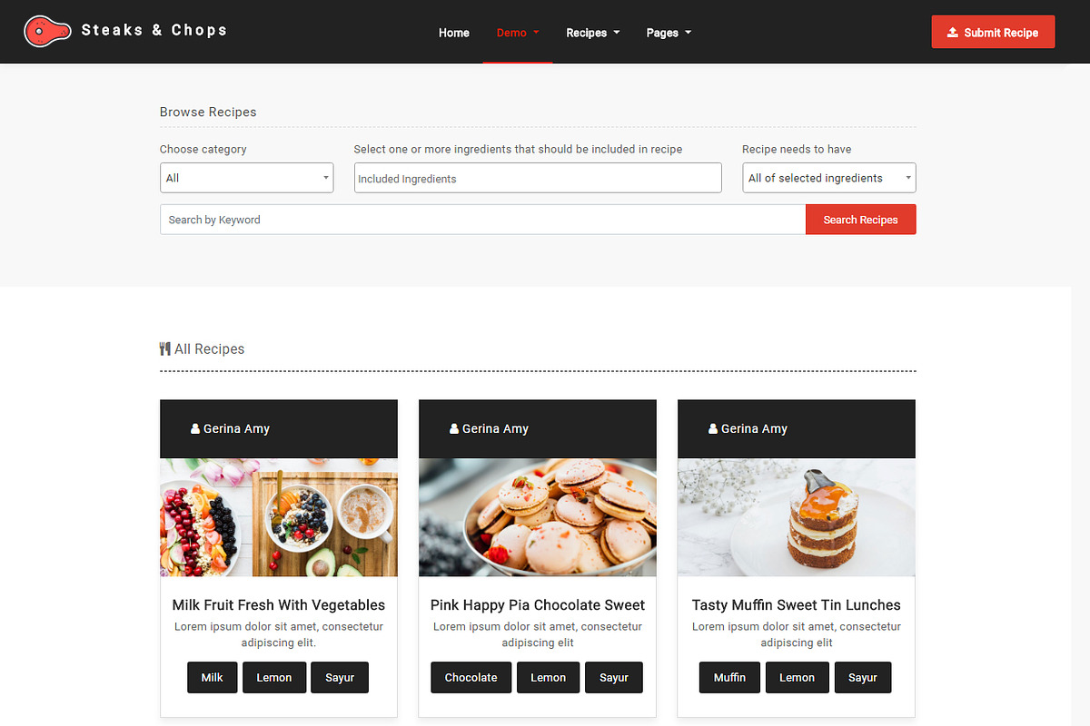 Steaks & Chops - Recipes Template, a Bootstrap Template by Excellent Dynamics (Photo 4 of 5)