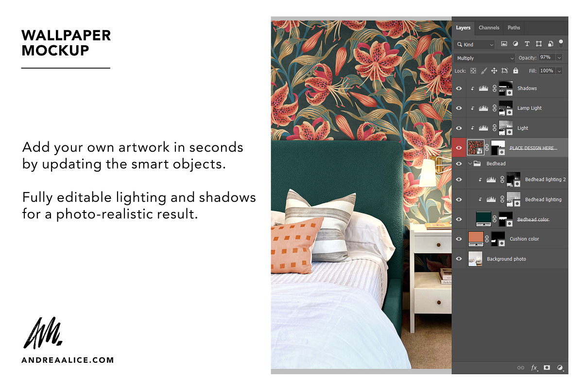 Wallpaper Mockup - Bedside 01, a Household Mockup by Andrea Muller (Photo 5 of 7)