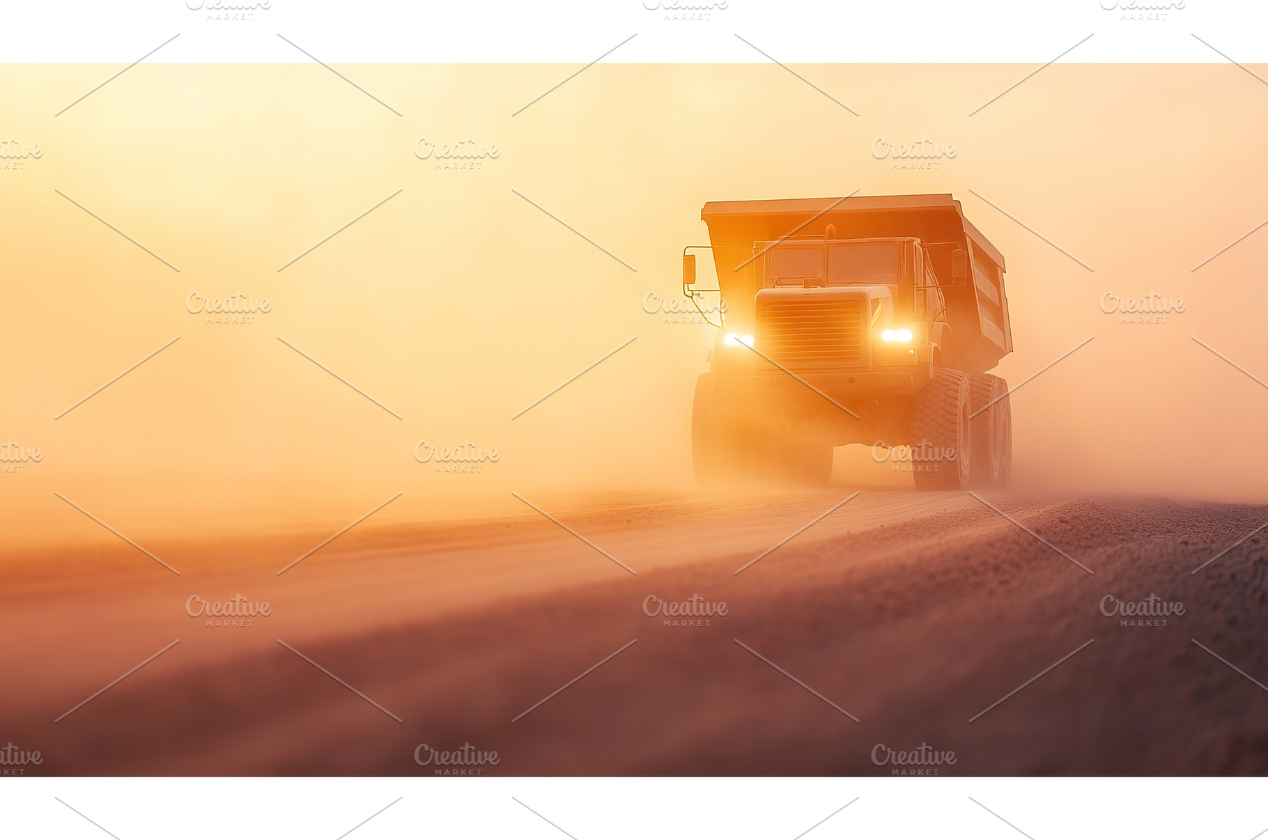 Dusty dump truck driving on dirt, an Industrial Photo by Lermont51