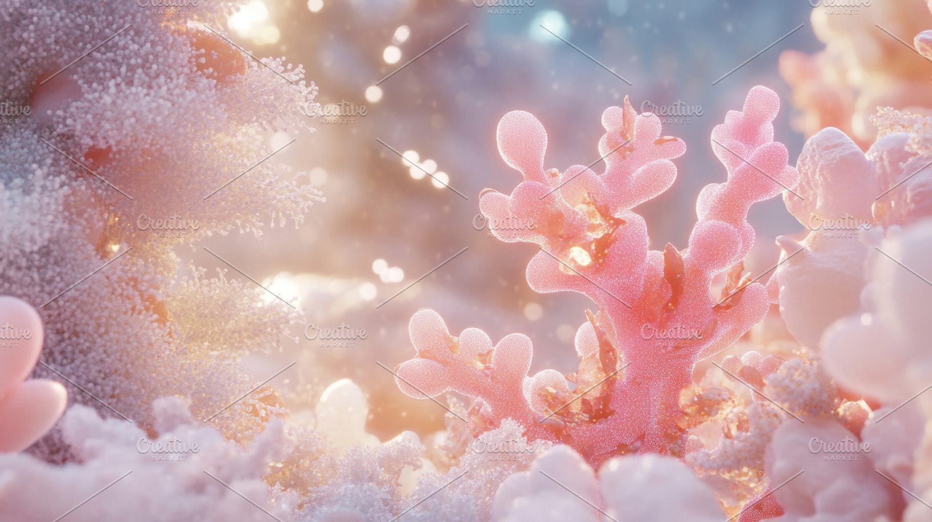 Coral reef scene with pink corals an, a Photo by Dvoevnore photos